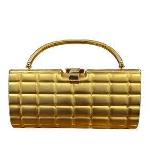 Vintage Stylish timeless  evening mini bag golden metal rhinestones accents